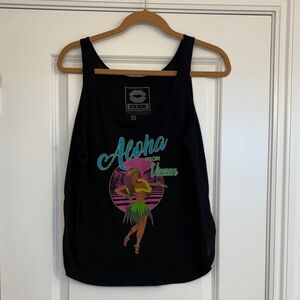 DIXXON Black Tank Top with Colorful Aloha Design
